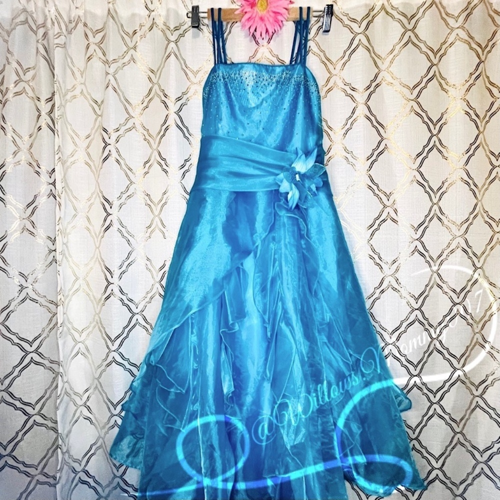 Cinderella Couture Turquoise Cascade Ruffle Dress